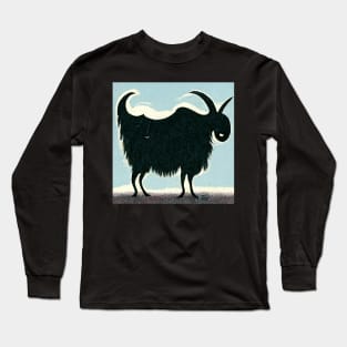 Silhouette of a furry billy goat with horns. Long Sleeve T-Shirt